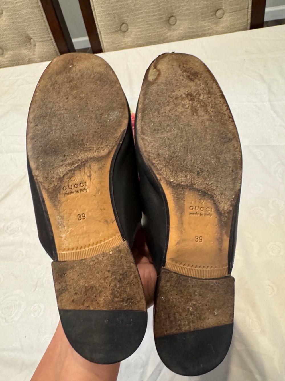 Authentic Gucci Leather Slip-On Mules with Gold Horsebit Hardware - Picture 6 of 10